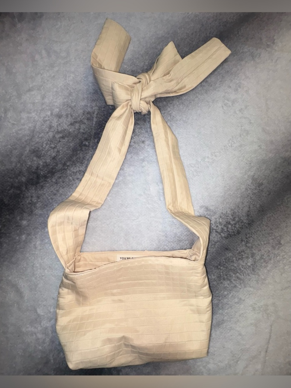(A6) You're The Best Beige Knotted Shoulder Bag Minimalist Hobo Tote - Excellent